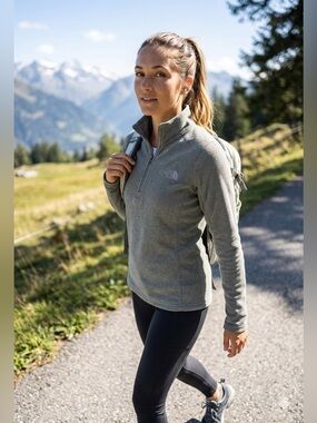 The North Face Women’s Small Gray 1/4 Zip Logo Lightweight Fleece Sweater Top S